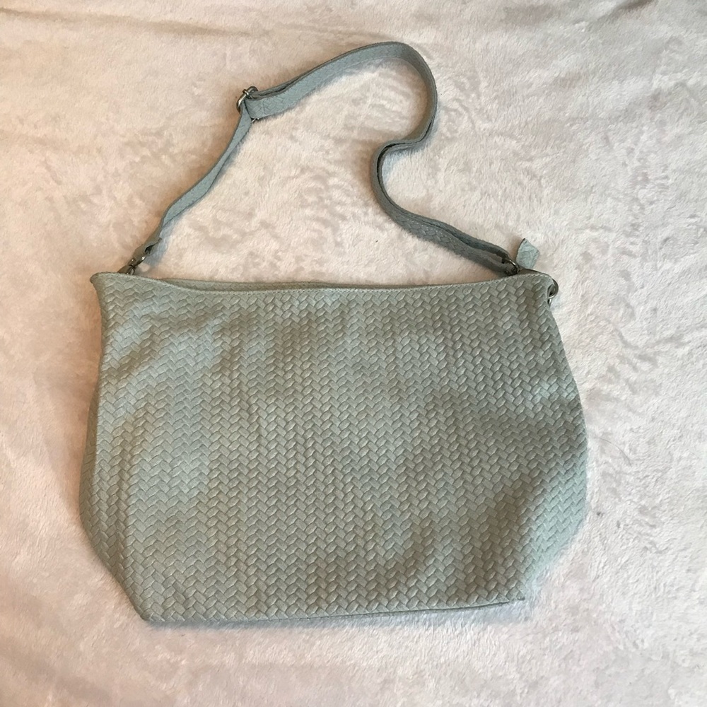 BORSE IN PELLE Genuine Leather Made in Italy Purse shoulder Bag Gray Woven - Picture 2 of 15